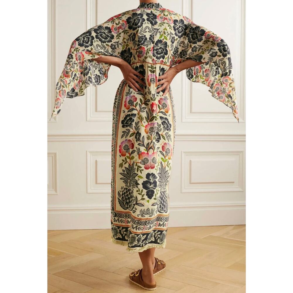 Farm Rio Romantic Garden Floral High Neck  Dramatic Sleeves Maxi Dress Size XL - Picture 2 of 15